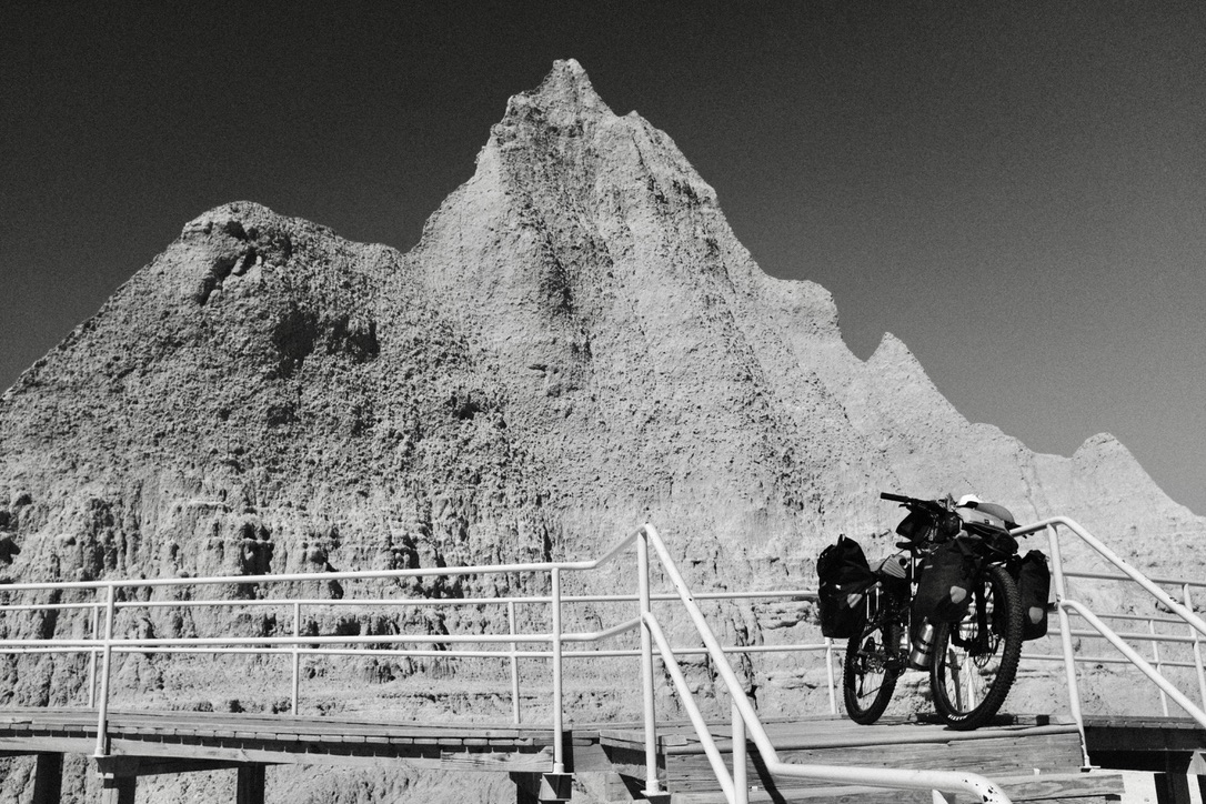Bicycle in front of rock formations